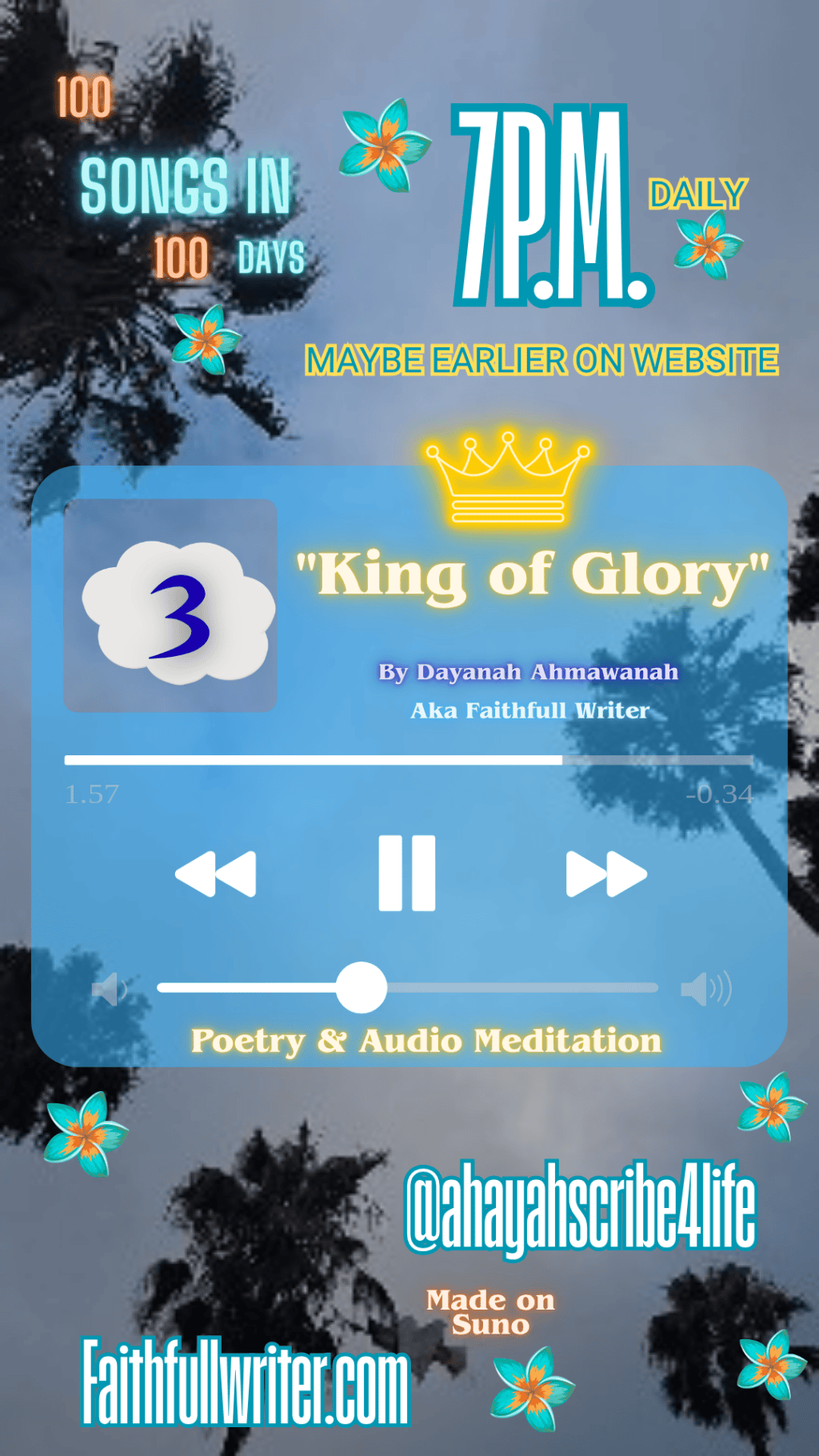 Song 3 of 100 “King of glory” Psalm 24:1&nbsp; By Dayanah Ahmawanah&nbsp;💙