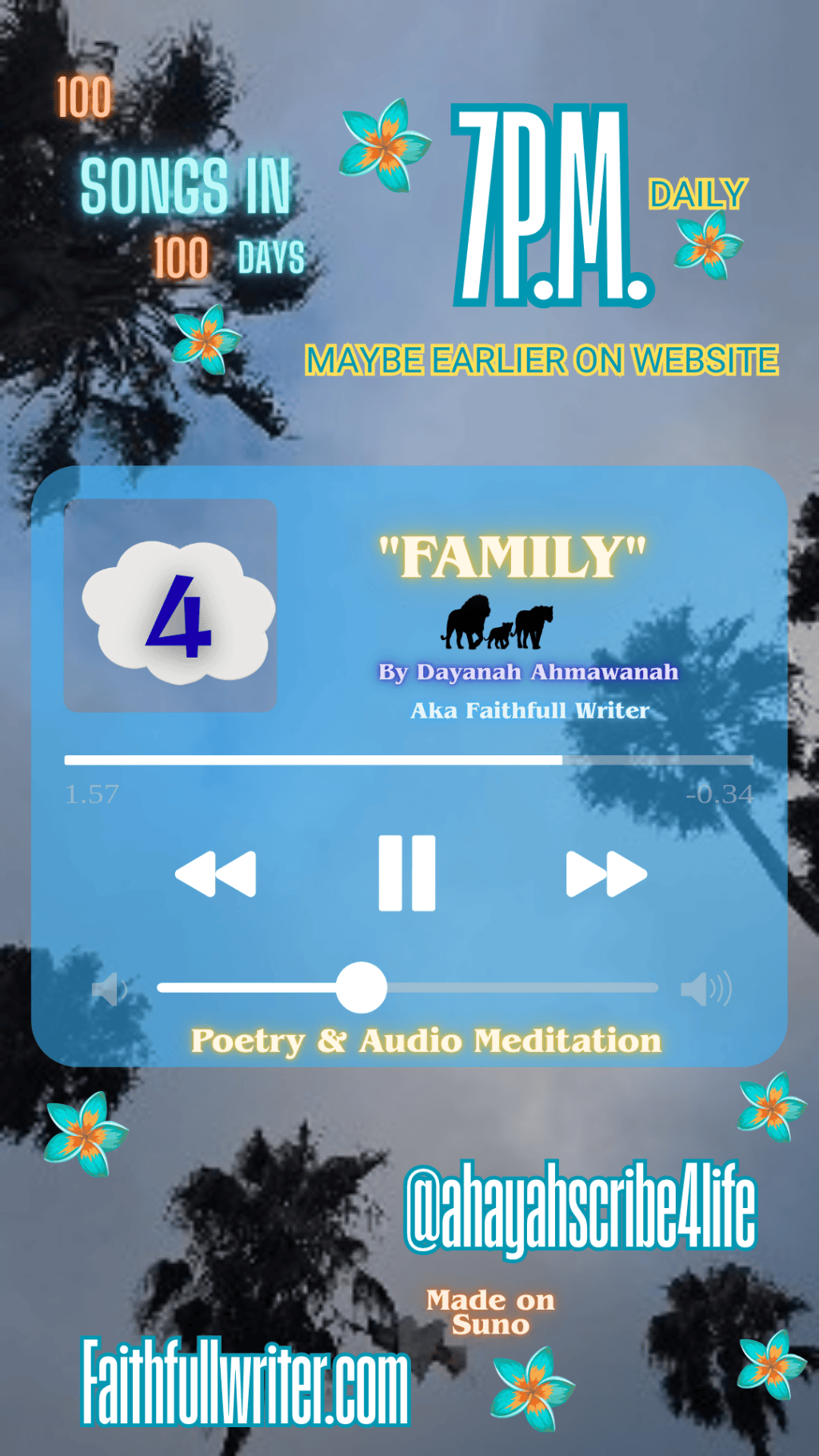 Song 4 of 100 Songs “Family” By Dayanah Ahmawanah ❤️&nbsp; made on&nbsp;Suno.